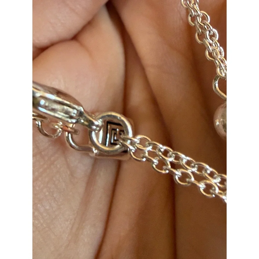 Chaps Silver Tone Double Strand Ball Bead‎ Layered Necklace Padlock Charm NWT